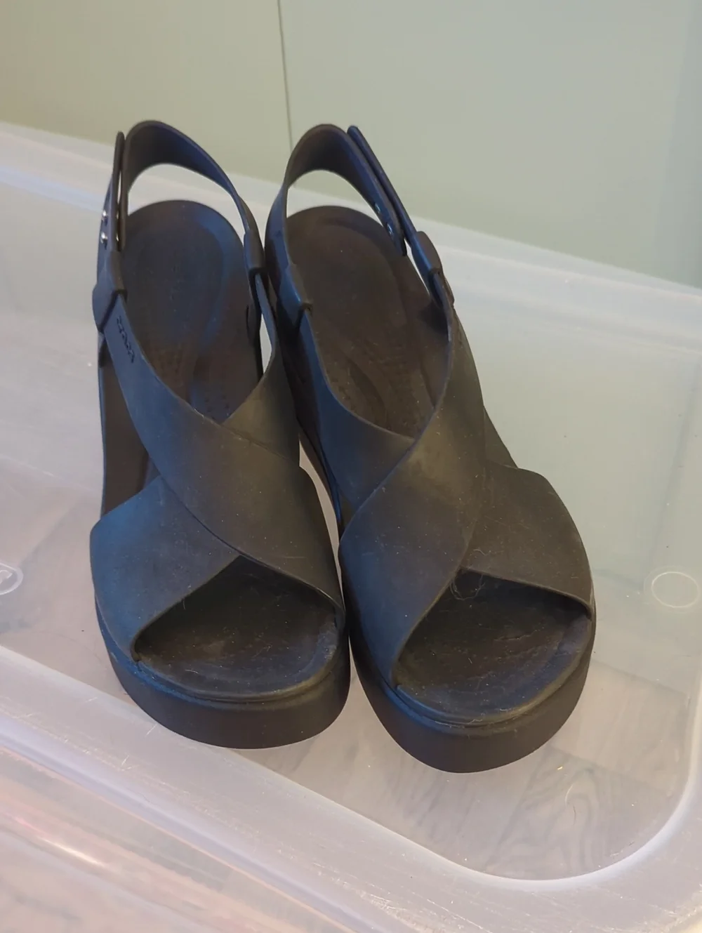 CROCS Black Platform Cross-Strap Slingback Sandals